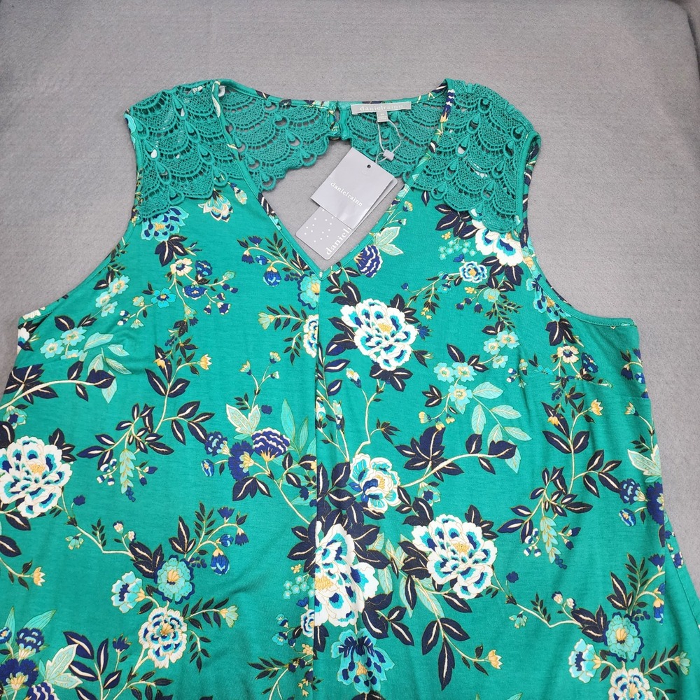 Daniel Rainn Floral Crochet Lace V-Neck Sleeveless Top‎ Teal Green Womens 3X
